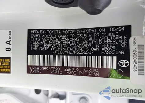 2024 Toyota Corolla Hybrid Le from USA, damaged, VIN JTDBCMFE7R3056507